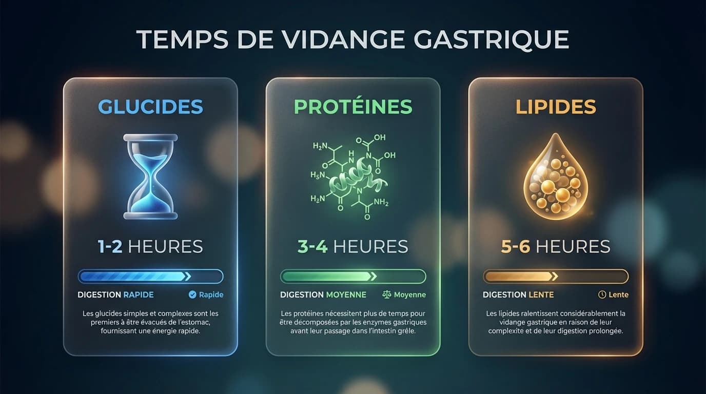 Temps de vidange gastrique selon les macronutriments