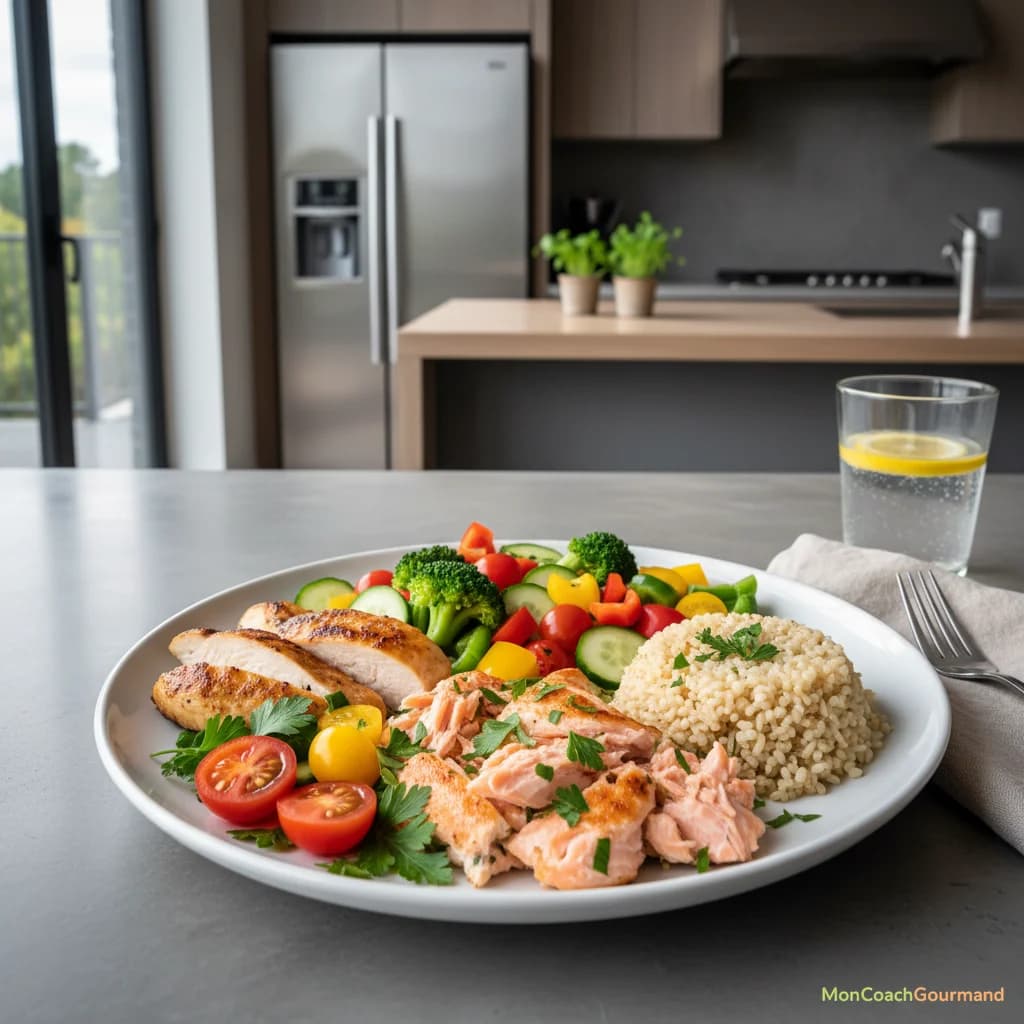 Une assiette colorée et équilibrée, riche en légumes et protéines, pour une détox après les fêtes