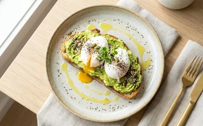 Avocado toast crémeux à l'œuf poché