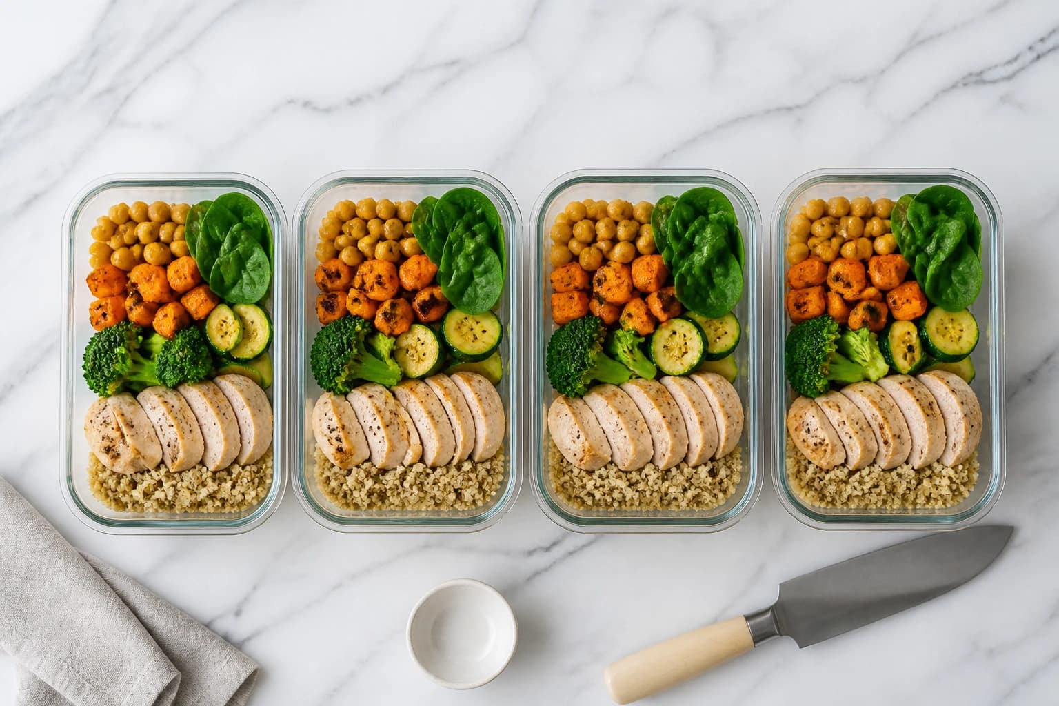 Etape 5 : Assembler et conditionner les portions — Batch cooking minceur : 5 repas préparés en 2h