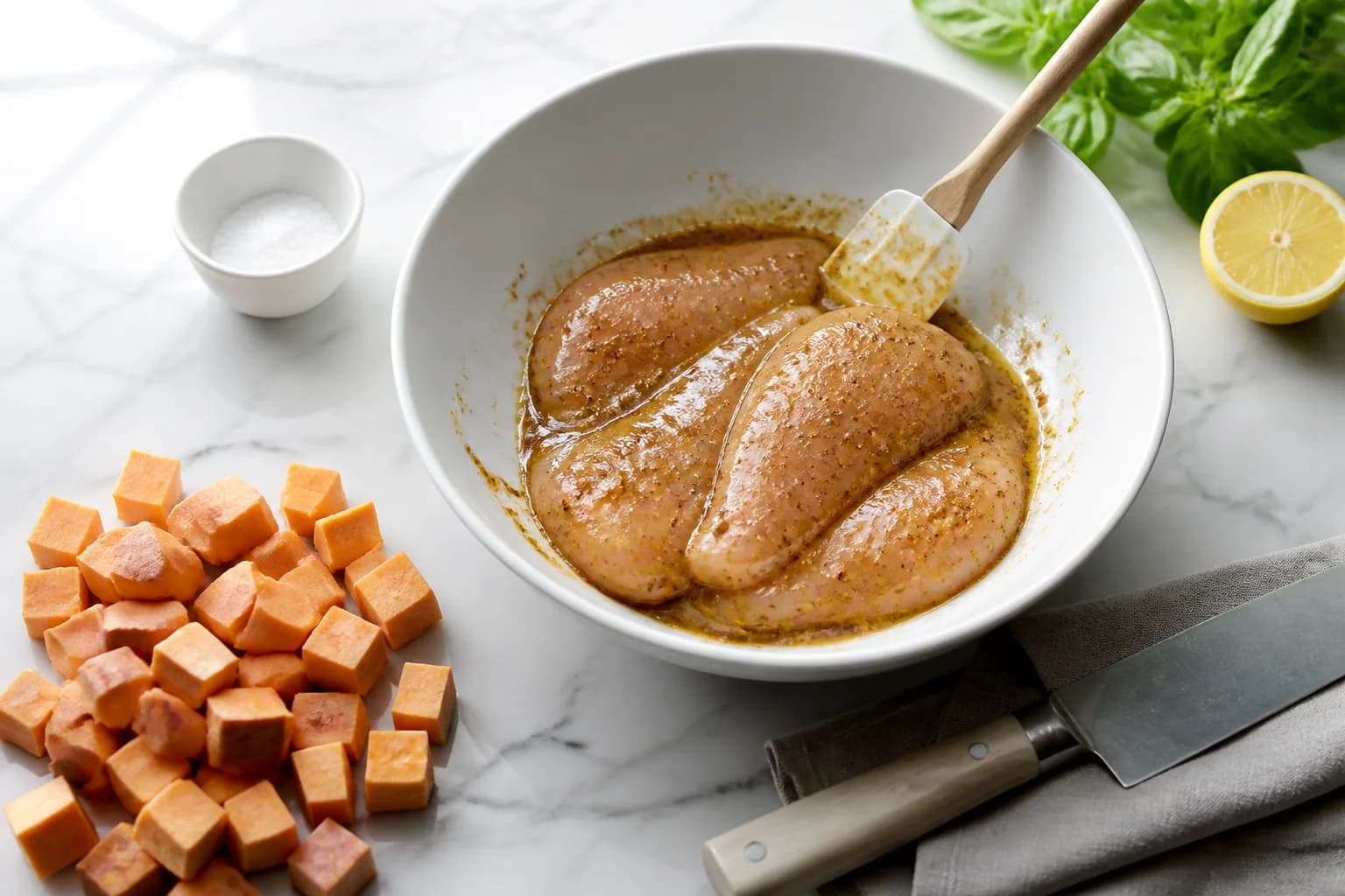Étape 1 : Marinade et assaisonnement du poulet — Batch cooking protéiné minceur : 4 bases solides