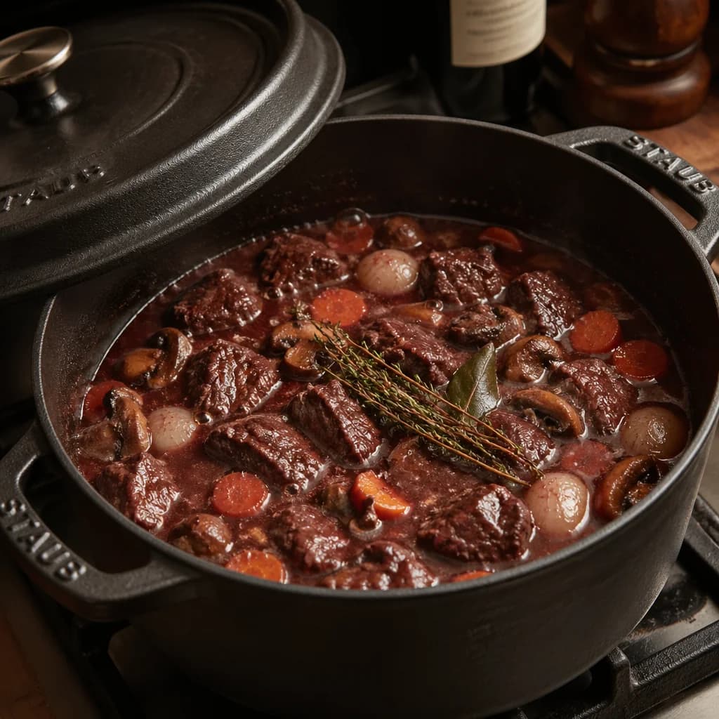 Étape 4 : Mijoter — Bœuf bourguignon allégé & fondant
