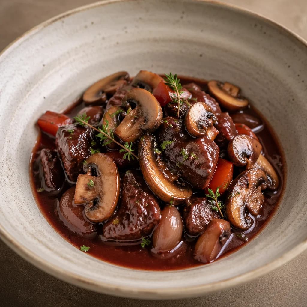 Étape 5 : Ajouter les champignons et finir — Bœuf bourguignon allégé & fondant