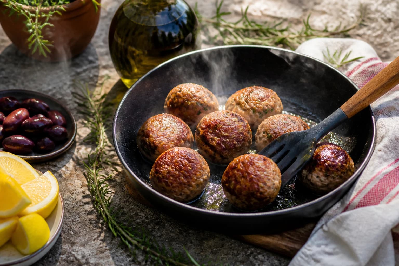 Etape 4 : Dorer à la poêle — Boulettes grecques keftedes dorées