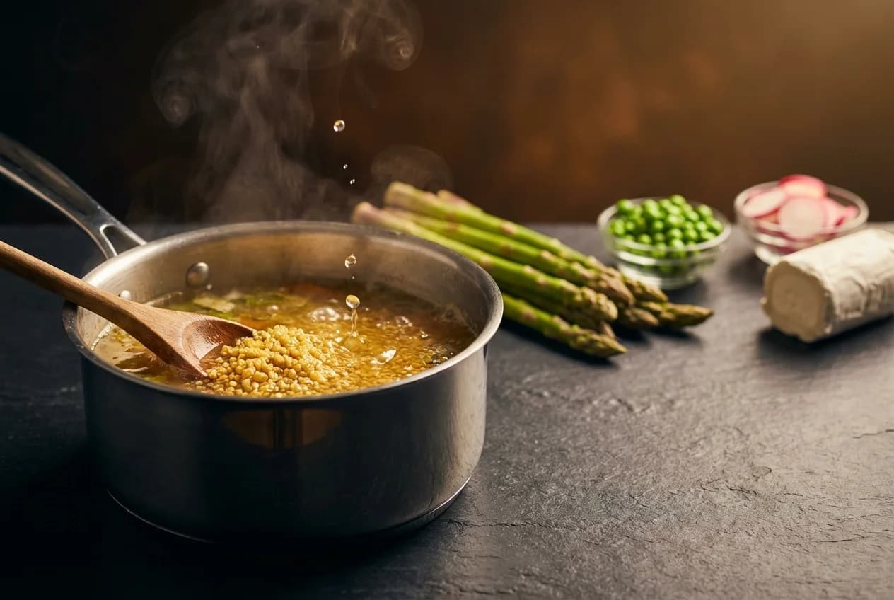 Etape 1 : Cuire le quinoa al dente — Bowl printanier asperges & petits pois