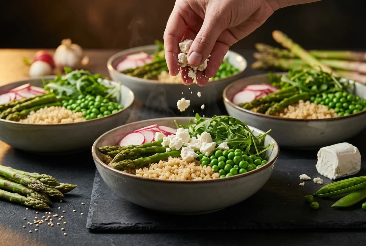 Etape 5 : Assembler les bowls — Bowl printanier asperges & petits pois
