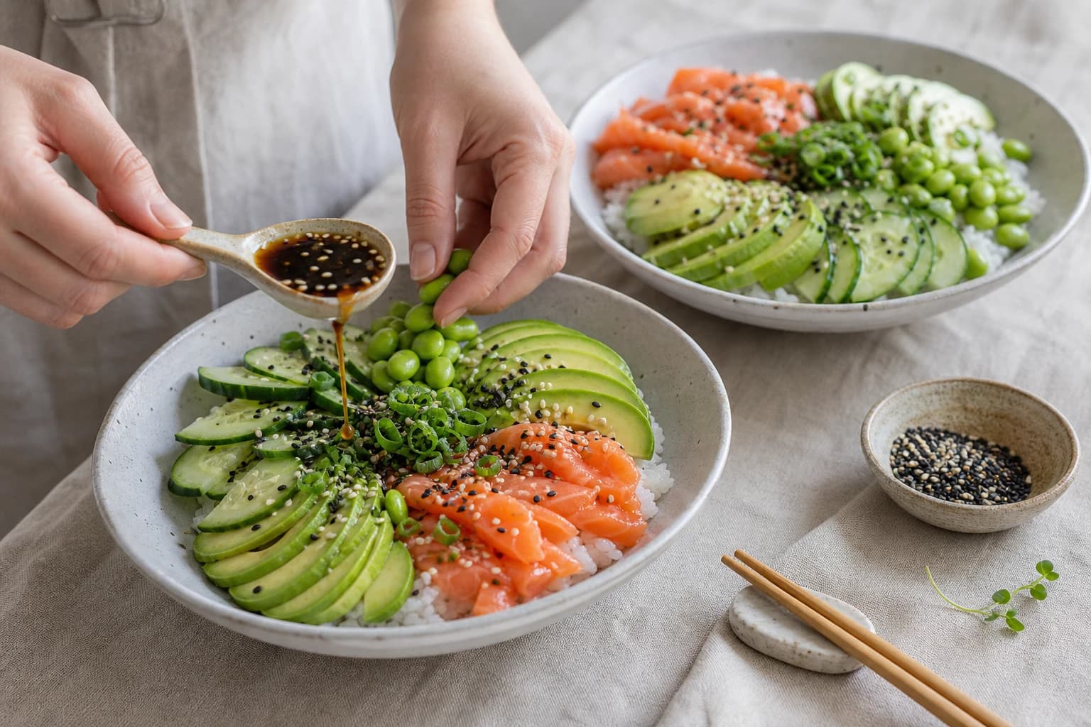 Etape 4 : Dresser le bowl — Bowl saumon fumé, avocat & concombre