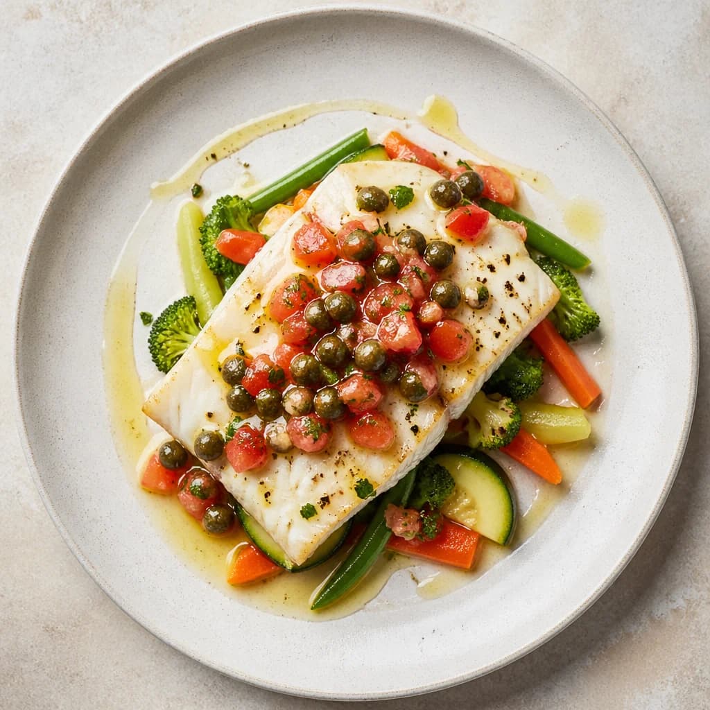 Étape 4 : Préparer la sauce vierge et dresser — Cabillaud vapeur & légumes fondants