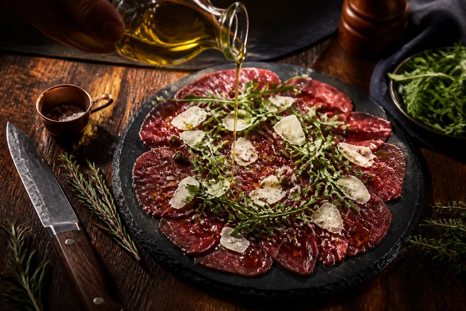Etape 4 : Assaisonner et servir — Carpaccio de bœuf : fines tranches fondantes
