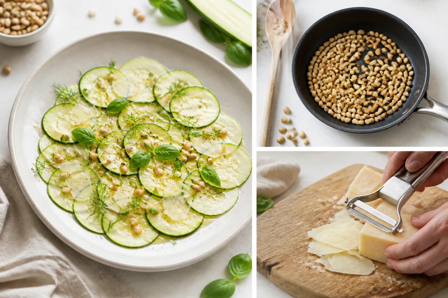 Etape 4 : Assembler et servir l'entrée fraîche — Carpaccio de courgettes au parmesan