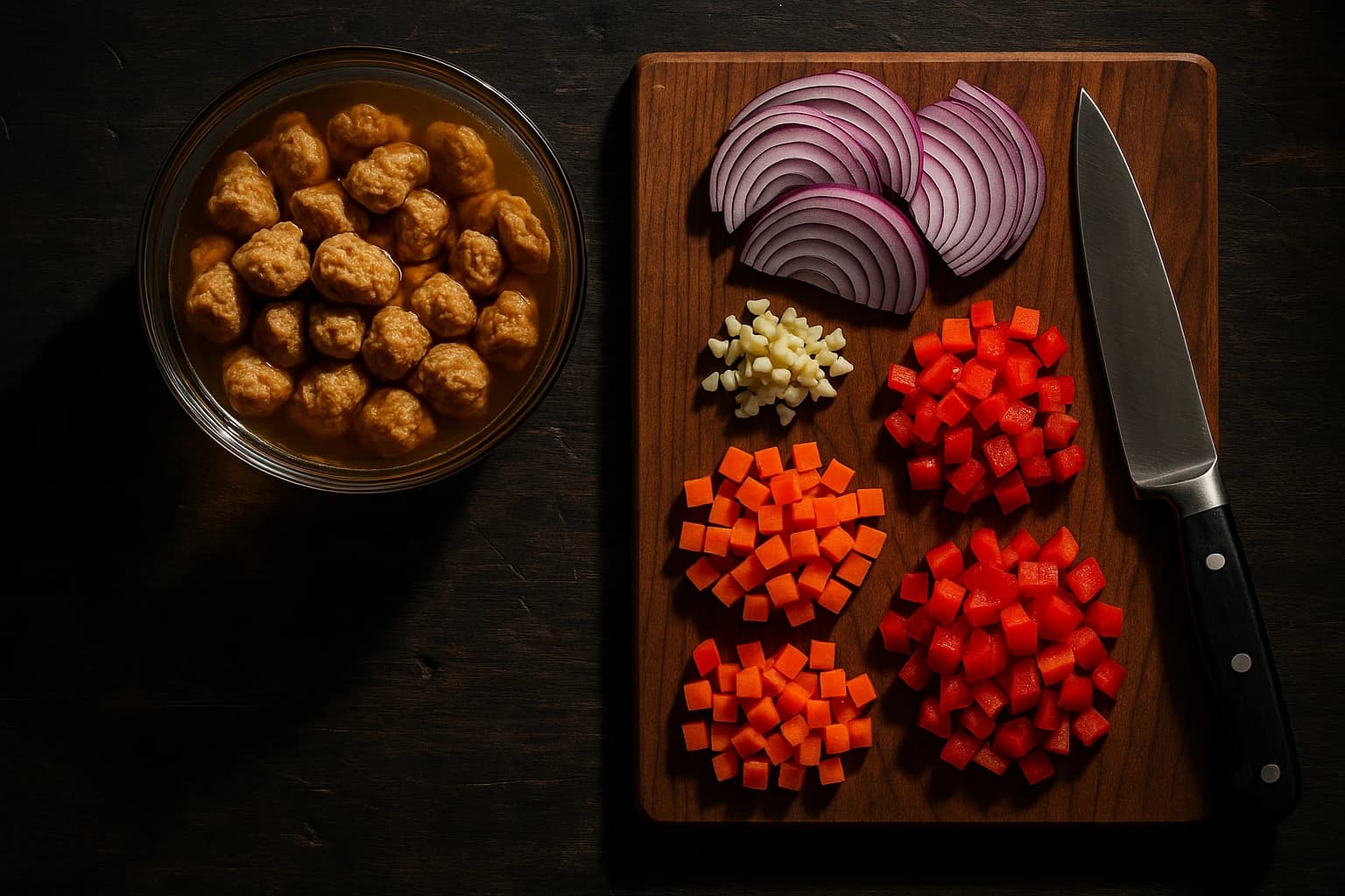 Etape 1 : Réhydrater le soja texturé et préparer les légumes — Chili sin carne fondant & épicé