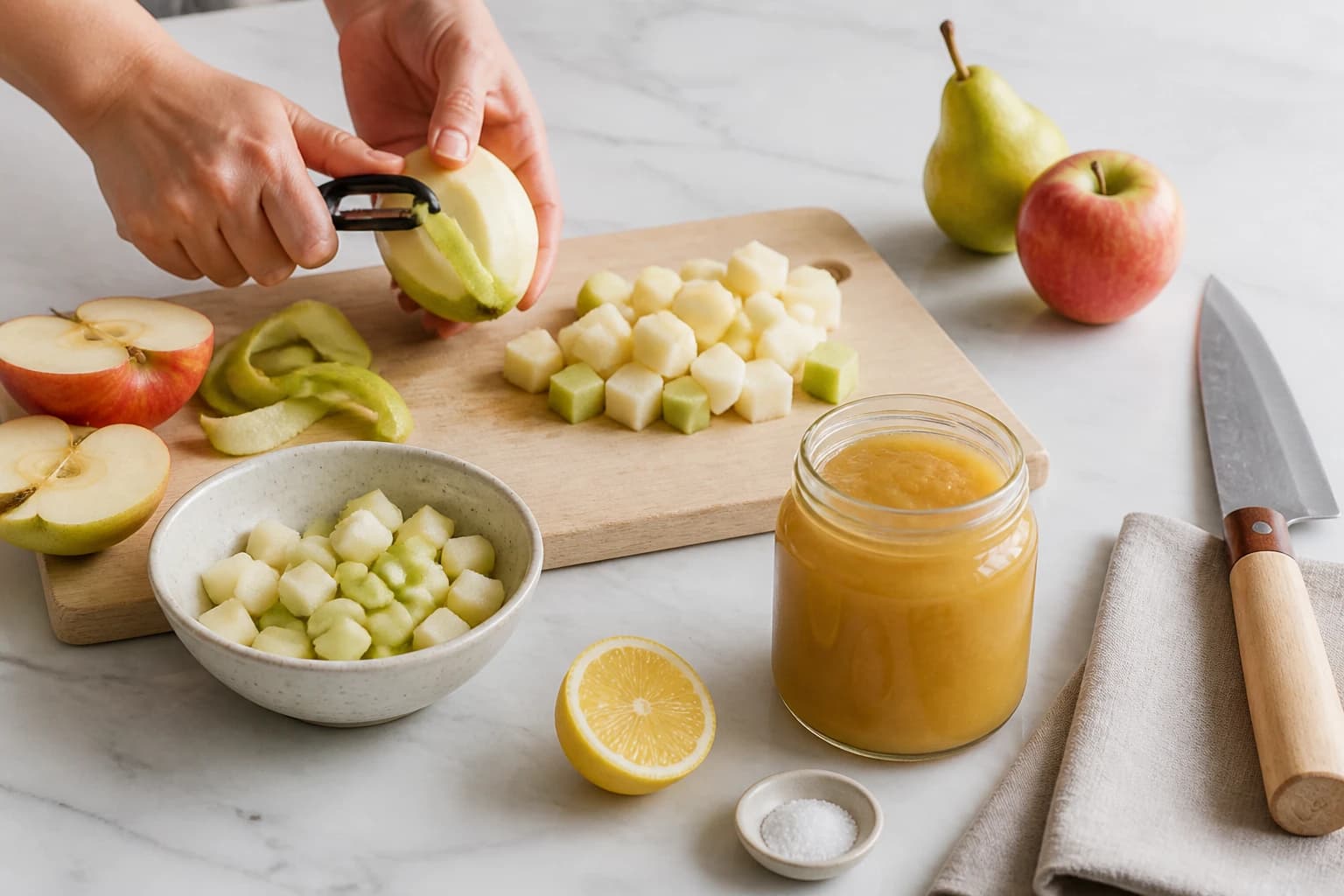Etape 1 : Préparer les fruits — Compote pommes poires sans sucre ajouté, fondante