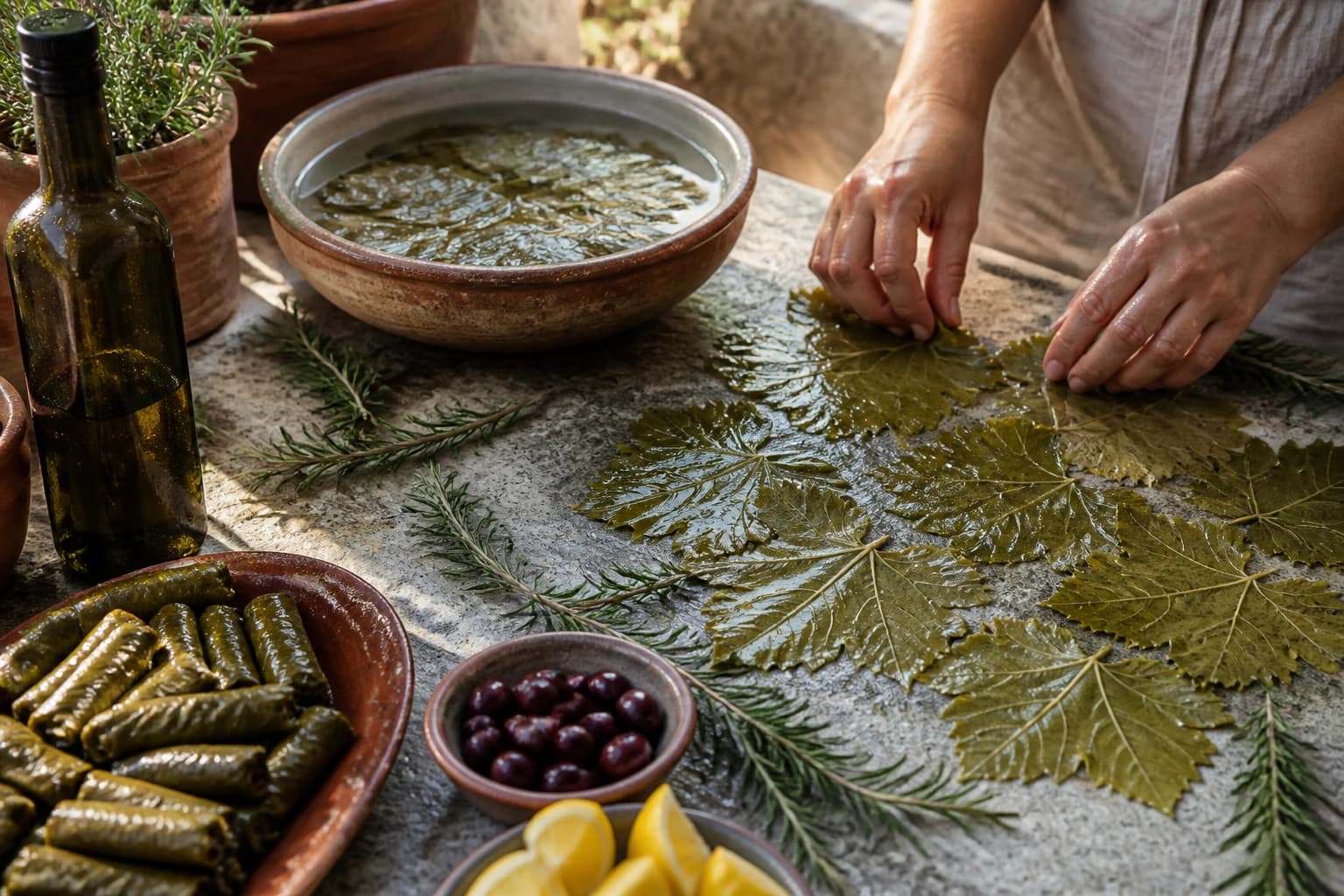 Etape 2 : Préparer les feuilles de vigne — Dolmades, feuilles de vigne farcies