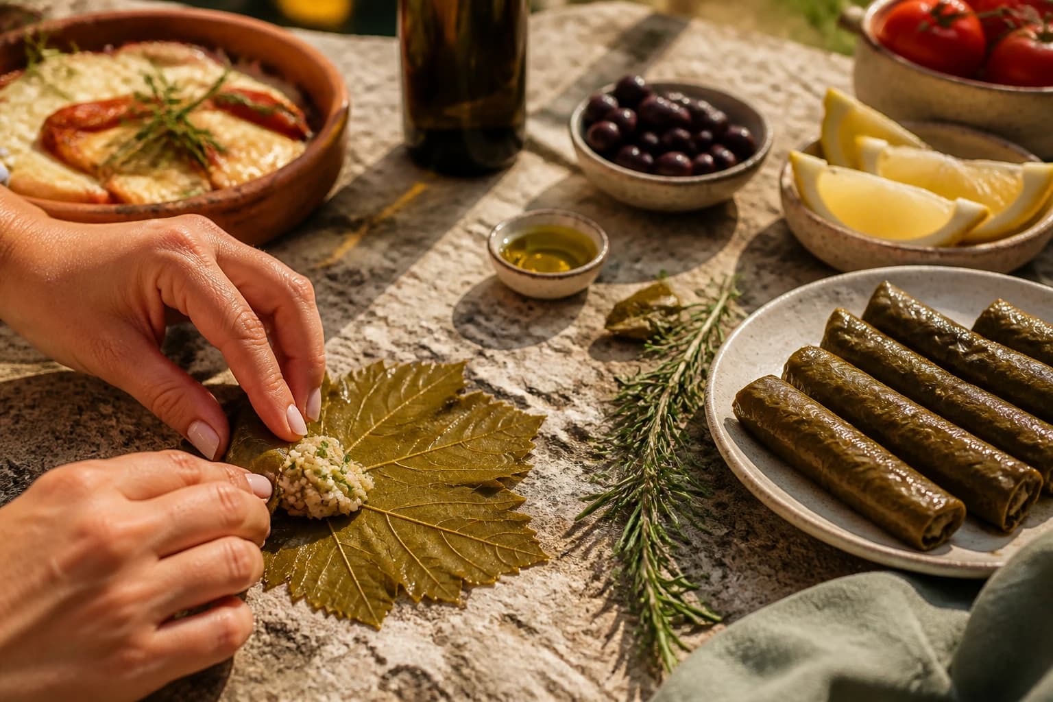 Etape 3 : Rouler les dolmades — Dolmades, feuilles de vigne farcies
