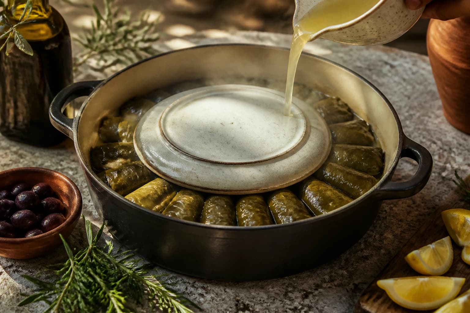 Etape 4 : Mijoter et citronner — Dolmades, feuilles de vigne farcies