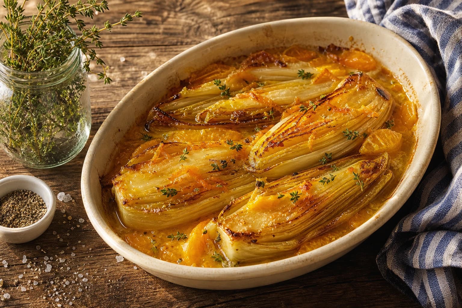 Endives braisées au jus léger, fondantes