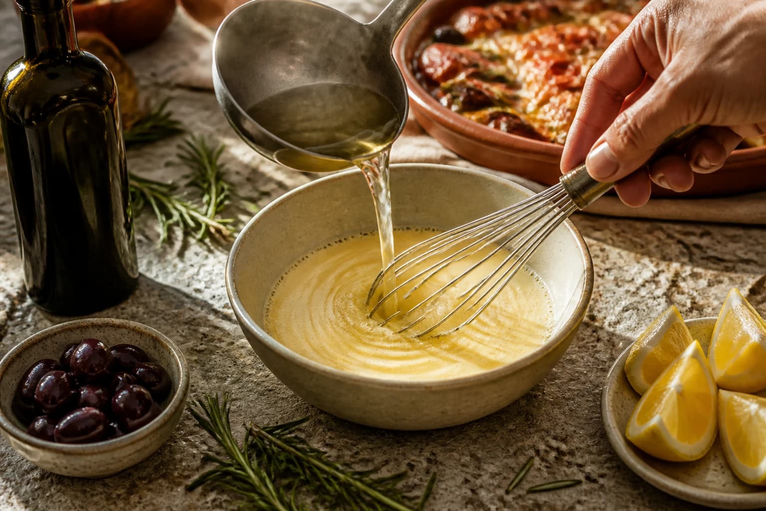 Etape 4 : Lier avec la sauce avgolemono — Fricassée de poisson blanc au citron