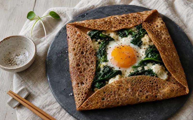 Galette de sarrasin oeuf épinards chèvre