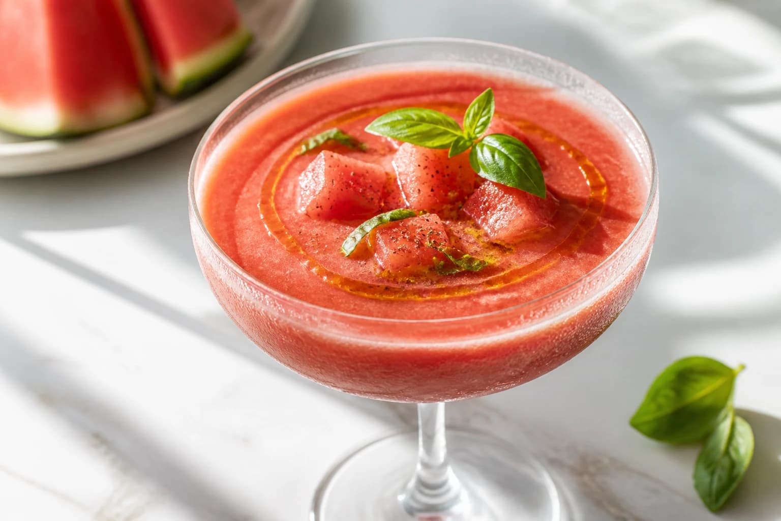 Gaspacho pastèque, tomate & basilic