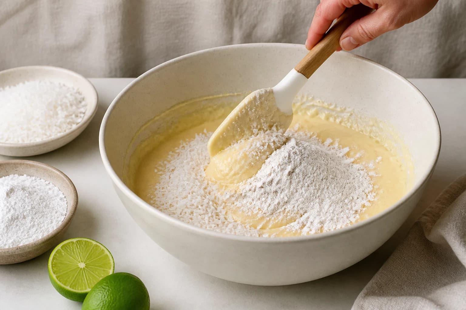 Etape 2 : Incorporer les ingrédients secs — Gâteau coco & citron vert moelleux