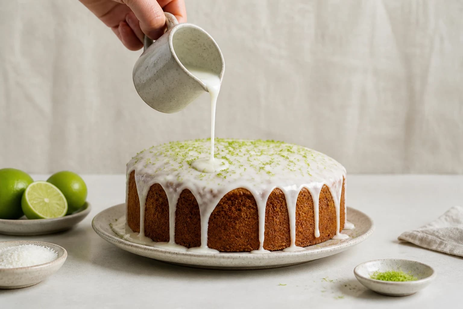 Etape 4 : Préparer et napper le glaçage citron vert — Gâteau coco & citron vert moelleux