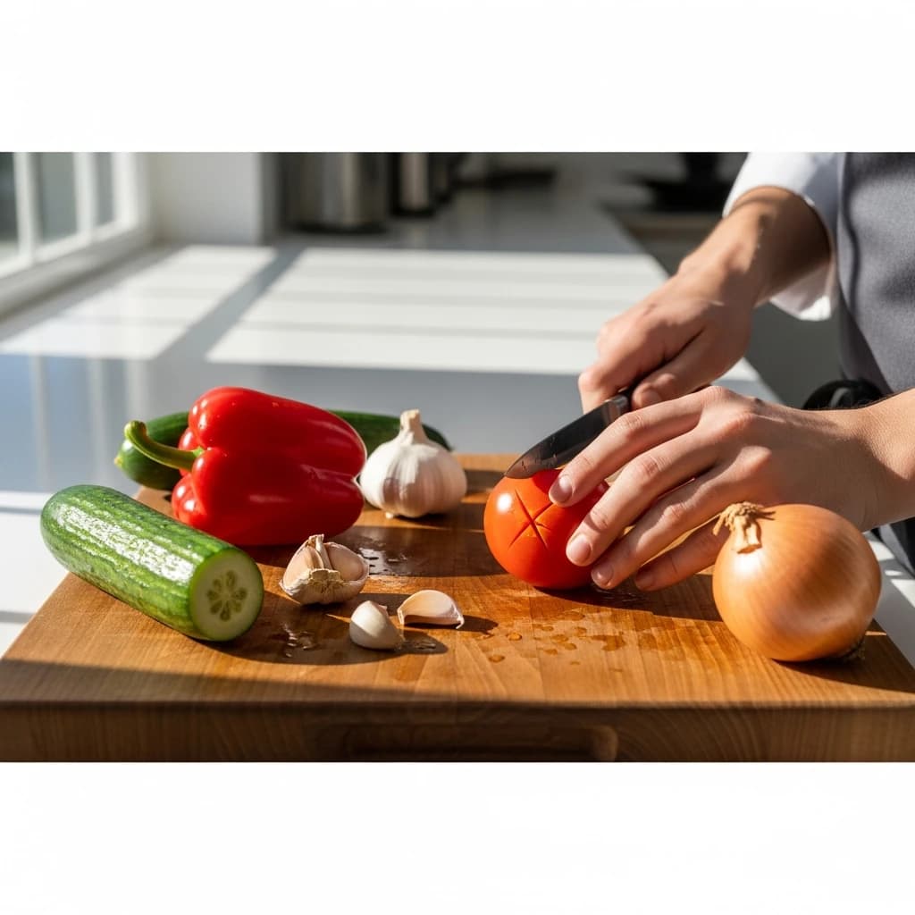 Etape 1 : Préparer les légumes — Gazpacho maison andalou ultra-frais