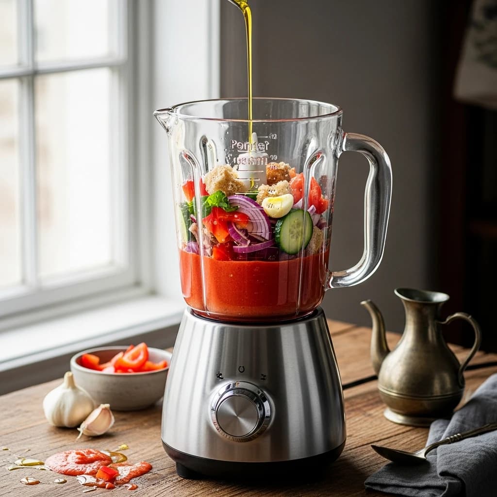 Etape 3 : Mixer finement au blender — Gazpacho maison andalou ultra-frais