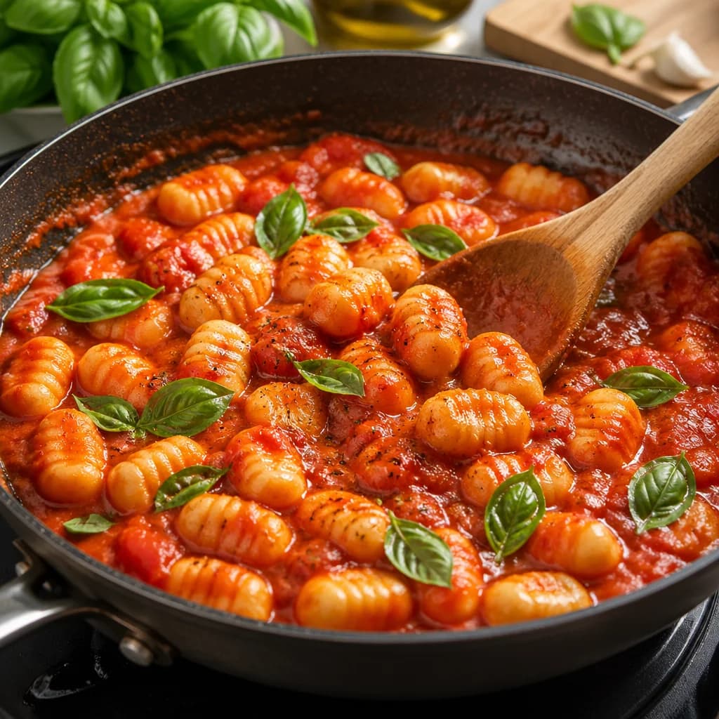 Étape 3 : Finaliser la sauce — Gnocchis tomates fraîches & basilic