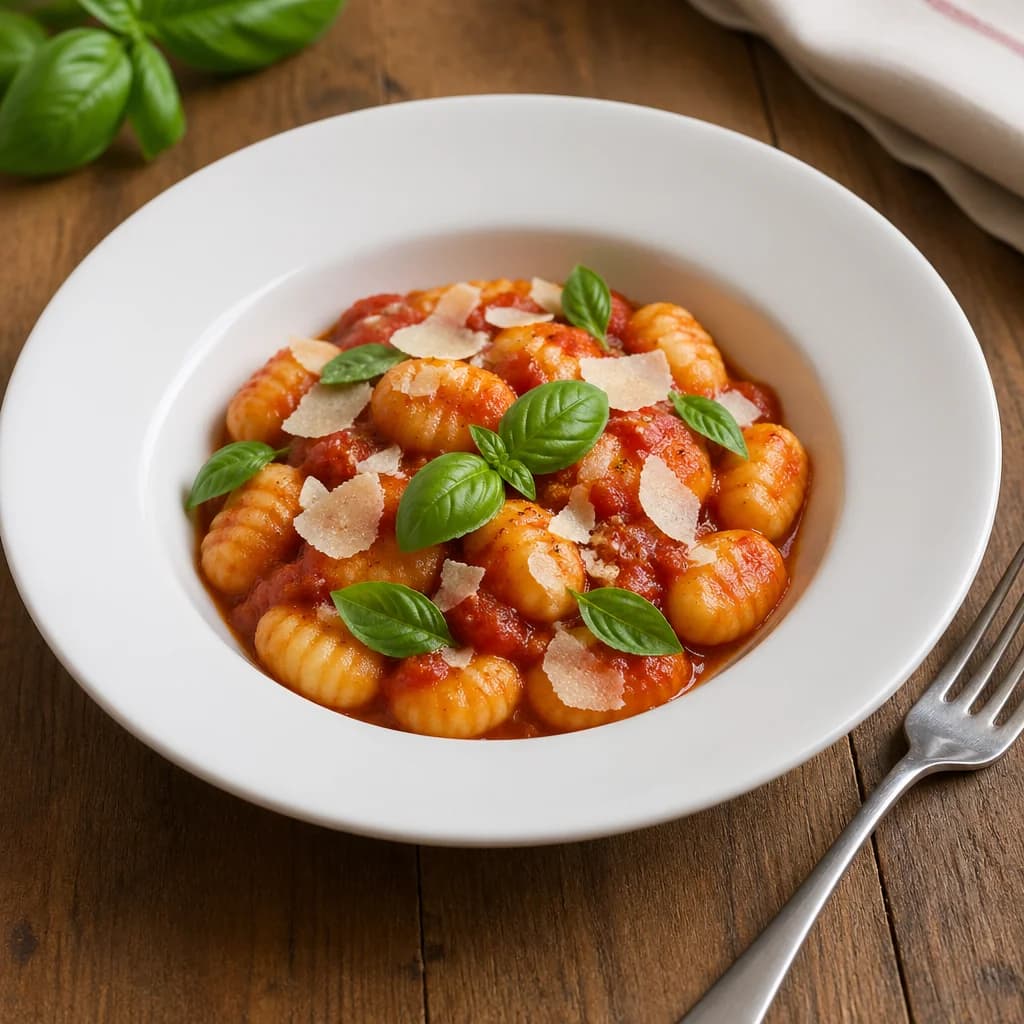 Étape 4 : Servir — Gnocchis tomates fraîches & basilic