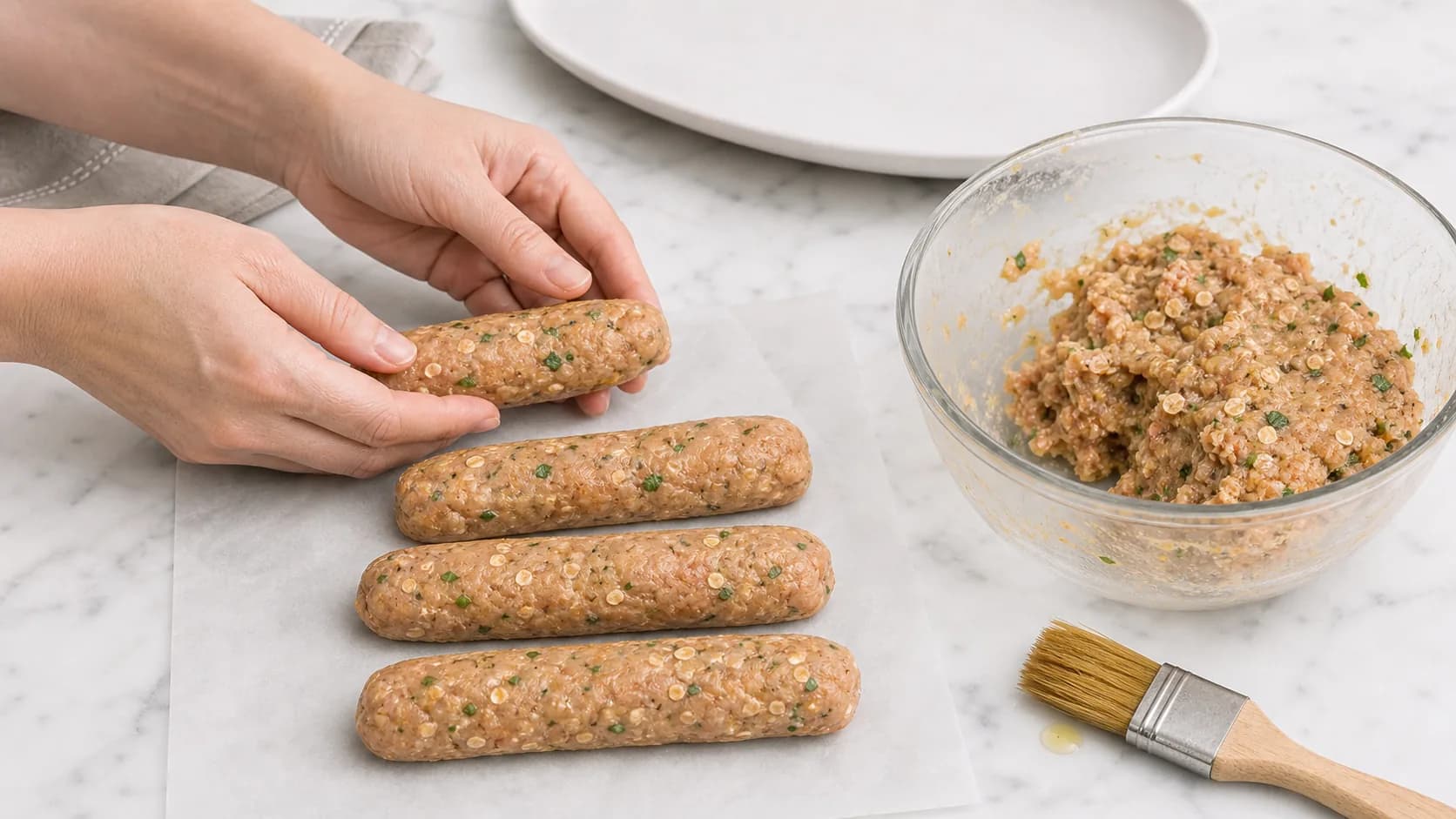 Etape 2 : Façonner la saucisse de poulet — Hot dog courgette healthy : le hit de l'été