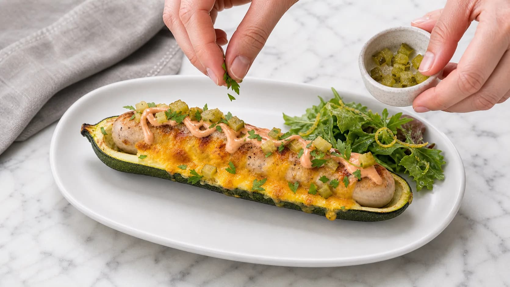 Etape 5 : Garnir et servir immédiatement — Hot dog courgette healthy : le hit de l'été