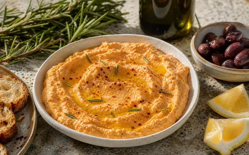 Htipiti feta fouettée au poivron grillé et piment, tartinade grecque épicée crémeuse