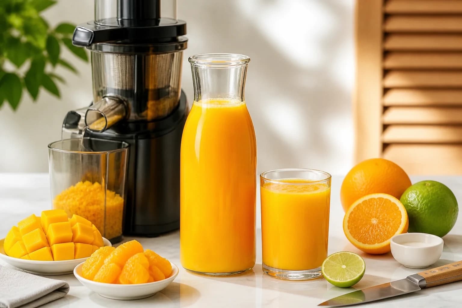 Etape 2 : Mixer le jus mangue orange citron vert — Jus mangue orange citron vert : 3 textures