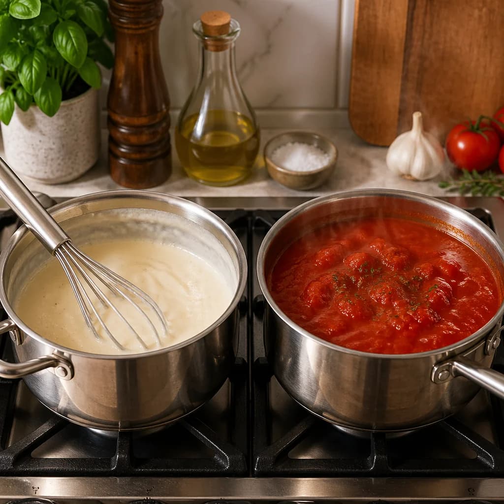 Étape 2 : Préparer la béchamel et la sauce tomate — Lasagnes végétariennes gourmandes
