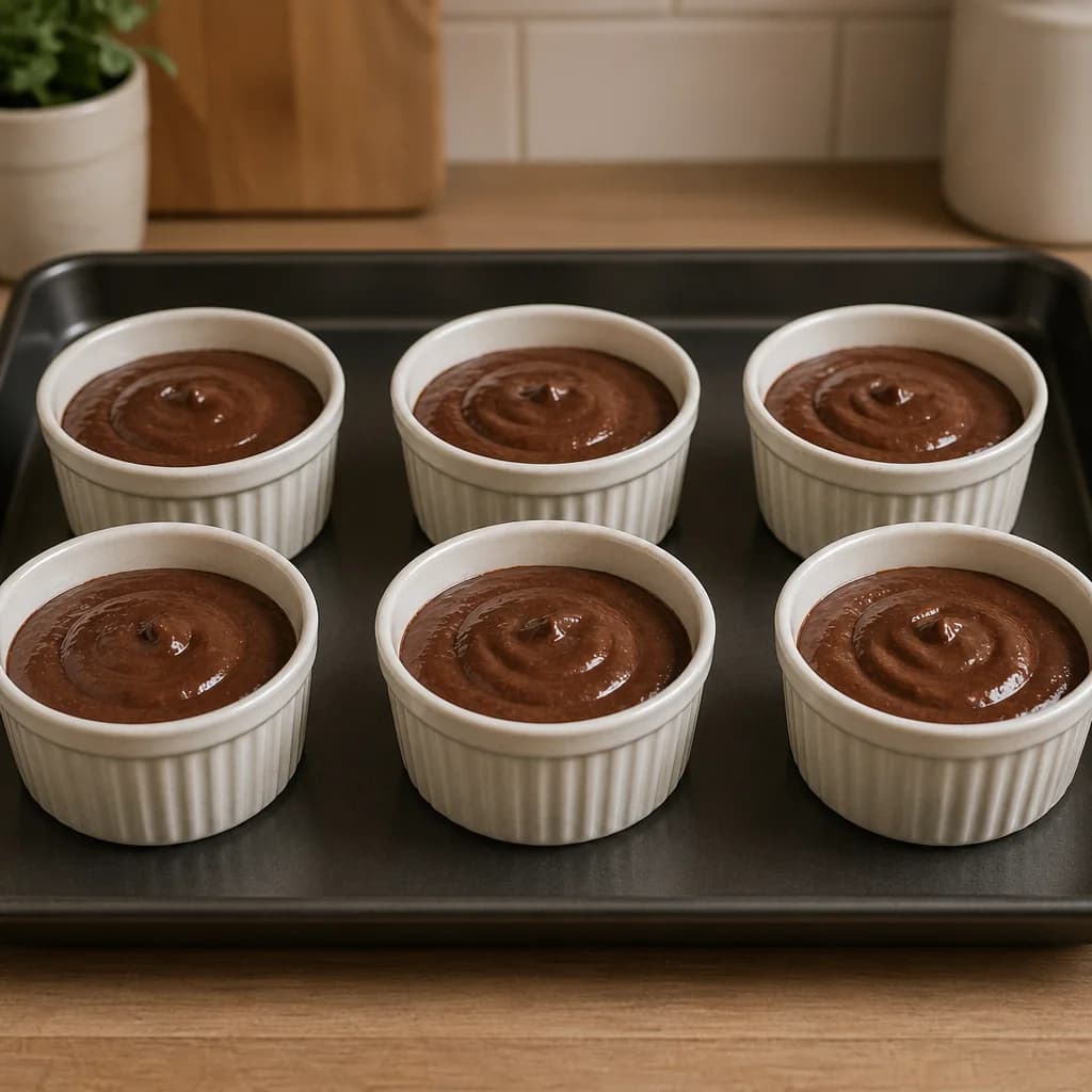 Étape 3 : Garnir et cuire — Moelleux au chocolat noir 70 % coulant
