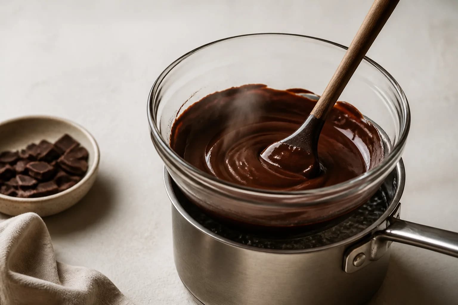 Etape 2 : Faire fondre le chocolat au bain-marie — Mousse au chocolat vegan à l'aquafaba