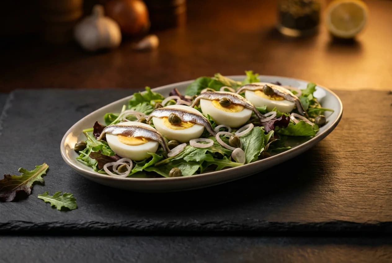 Étape 3 : Assembler le plat — Œufs aux anchois méditerranéens