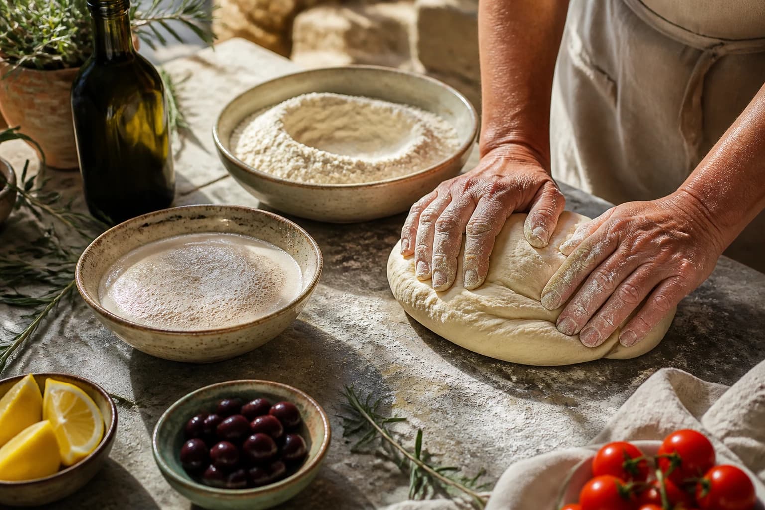 Etape 1 : Activer la levure et pétrir — Pain pita maison : moelleux et gonflé à la poêle