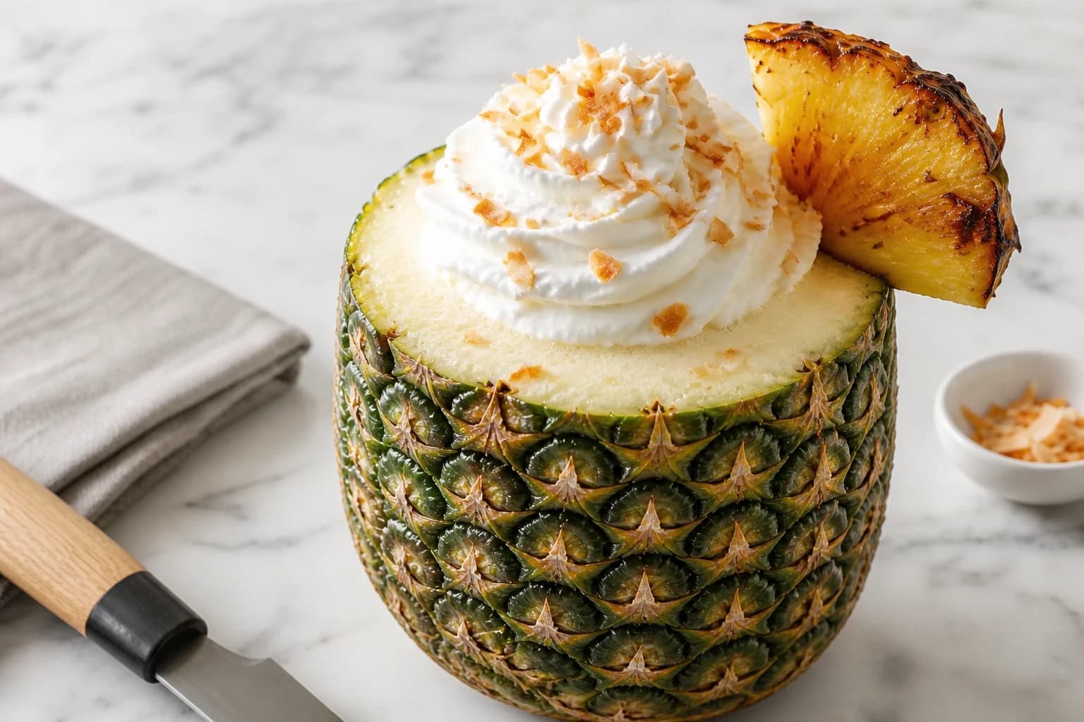 Etape 1 : Rôtir l'ananas pour la garniture — Piña colada sans alcool givrée à l'ananas