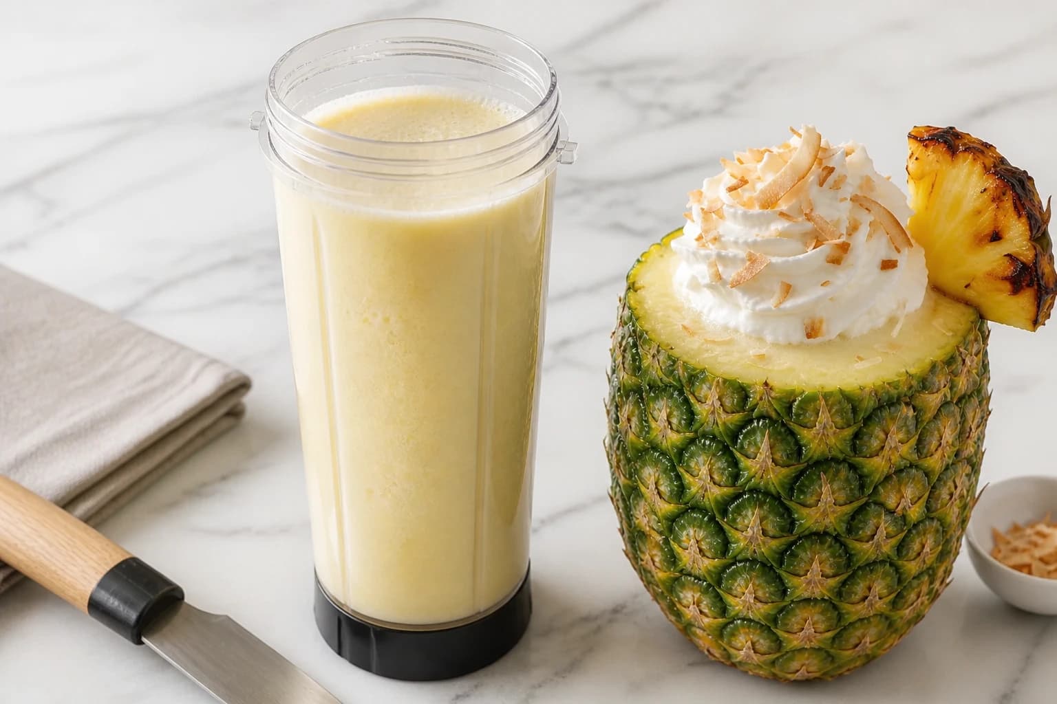 Etape 2 : Mixer la base tropicale — Piña colada sans alcool givrée à l'ananas