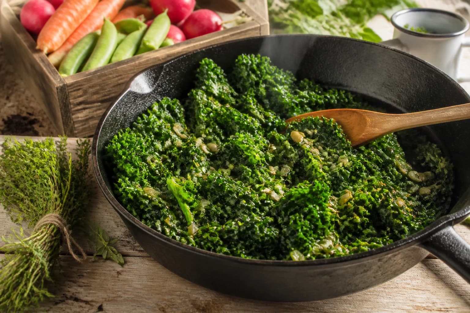 Etape 3 : Saisir le chou à la poêle — Poêlée de chou kale, ail & citron fondante