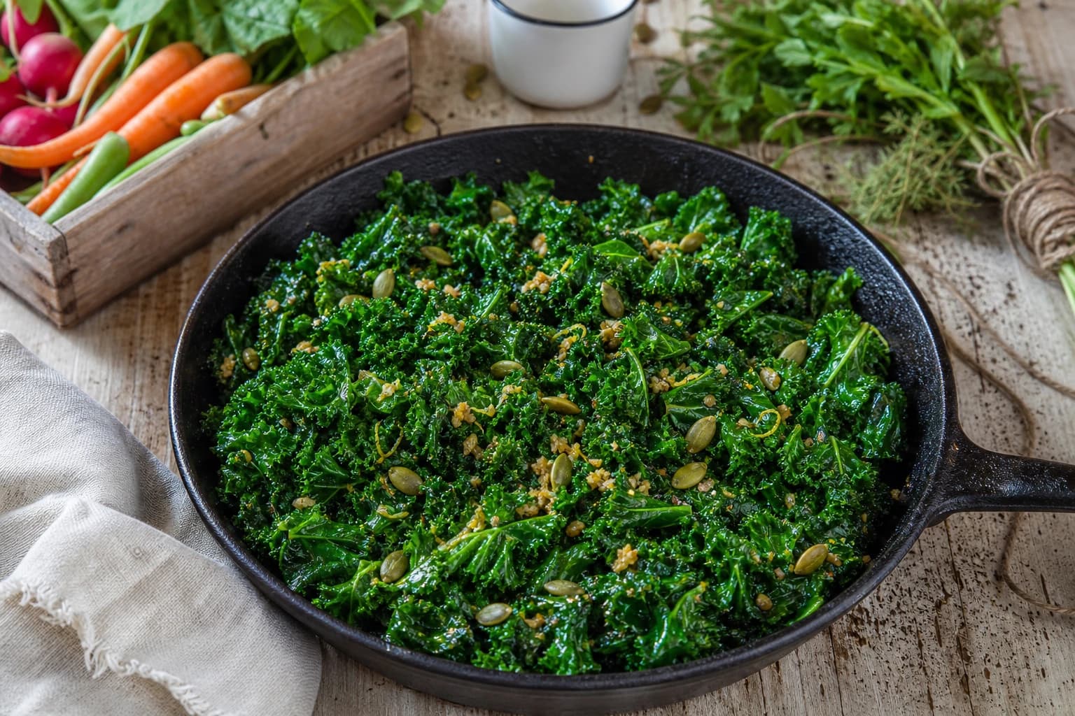 Poêlée de chou kale, ail & citron fondante