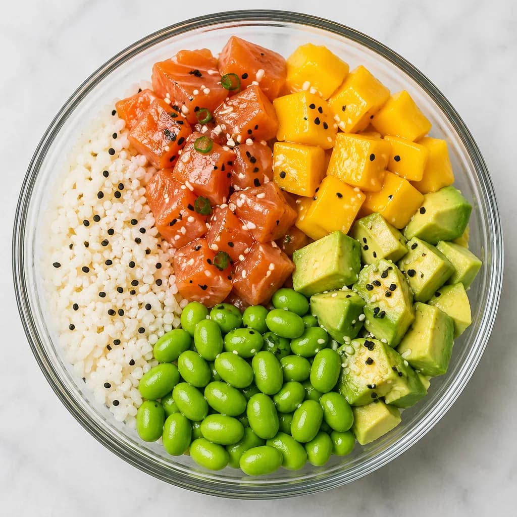 Étape 4 : Assembler le poké bowl — Poké bowl saumon & mangue