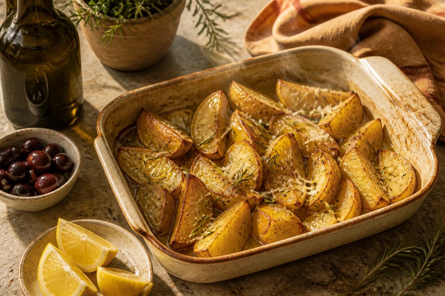 Etape 3 : Cuire couvert puis à découvert — Pommes de terre grecques au citron et origan