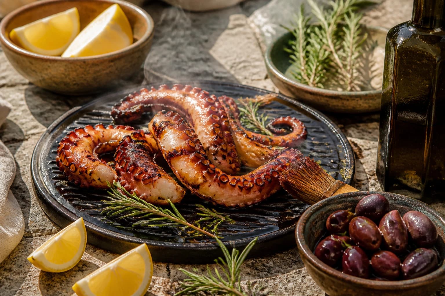 Etape 3 : Griller les tentacules — Poulpe grillé : le htapodi tendre et fumé des tavernes