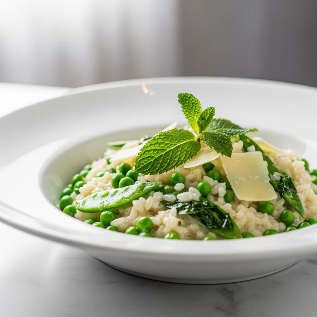 Risotto petits pois-menthe crémeux