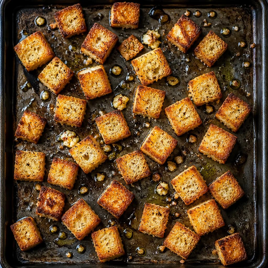 Étape 1 : Préparer les croûtons — Salade César allégée : calories et sauce crémeuse