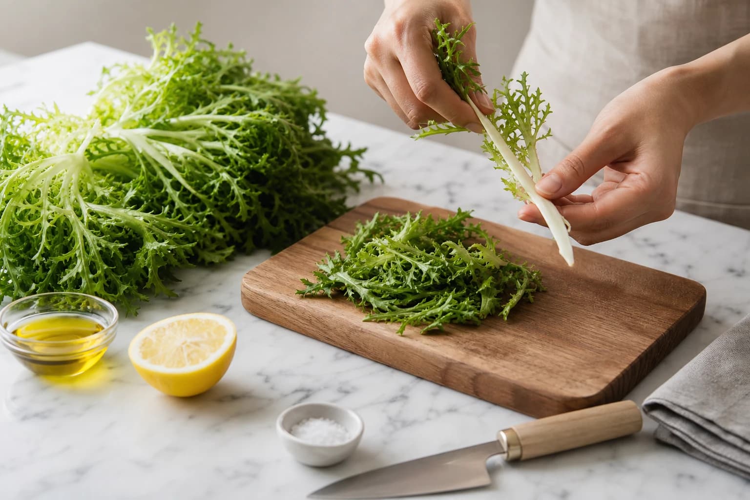 Etape 1 : Préparer et équeuter le chou kale — Salade de kale, cranberries & parmesan
