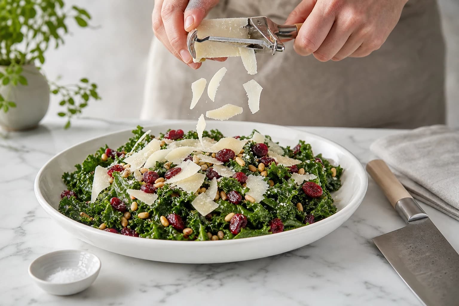 Etape 4 : Assembler et dresser la salade — Salade de kale, cranberries & parmesan