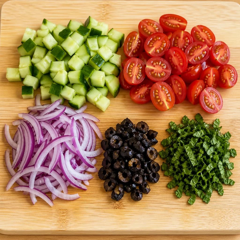 Étape 2 : Préparer les légumes — Salade de quinoa, féta & menthe